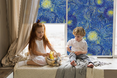 Binnenrolgordijn voor raam geschilderd blauw schilderij