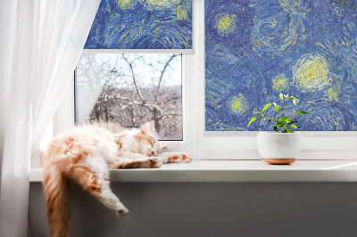 Binnenrolgordijn voor raam geschilderd blauw schilderij