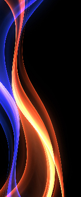 Binnengordijn met oranje en blauwe animatie