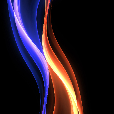 Binnengordijn met oranje en blauwe animatie