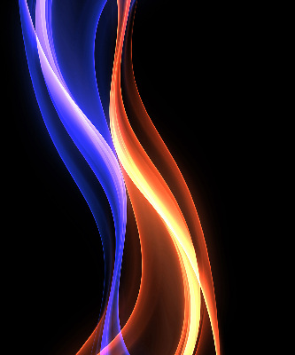 Binnengordijn met oranje en blauwe animatie