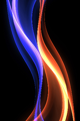 Binnengordijn met oranje en blauwe animatie