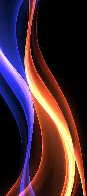 Binnengordijn met oranje en blauwe animatie