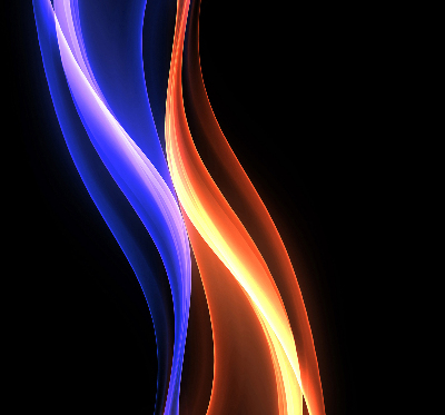 Binnengordijn met oranje en blauwe animatie