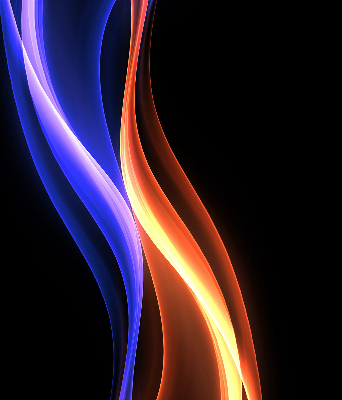 Binnengordijn met oranje en blauwe animatie