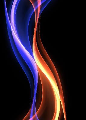 Binnengordijn met oranje en blauwe animatie
