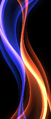 Binnengordijn met oranje en blauwe animatie