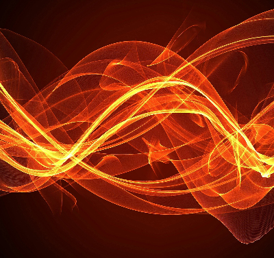 Binnengordijn met oranje abstracte print