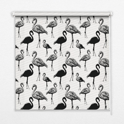 Rolgordijn voor balkondeur met zwarte flamingo's