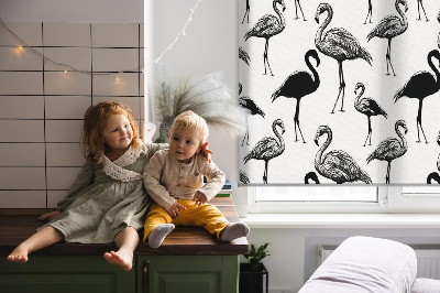 Rolgordijn voor balkondeur met zwarte flamingo's