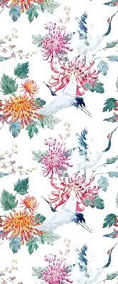 Rolgordijn voor balkondeur met reiger- en bloemdessin