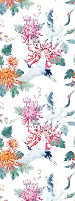 Rolgordijn voor balkondeur met reiger- en bloemdessin