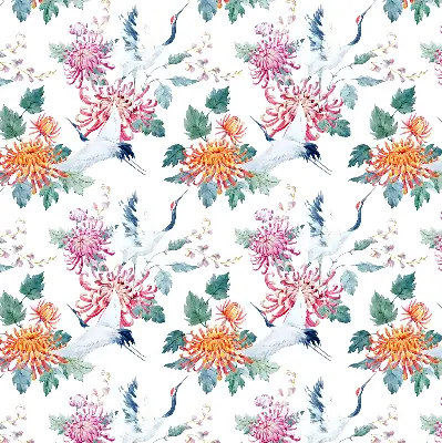 Rolgordijn voor balkondeur met reiger- en bloemdessin