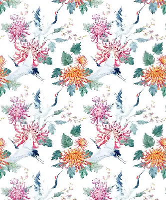 Rolgordijn voor balkondeur met reiger- en bloemdessin