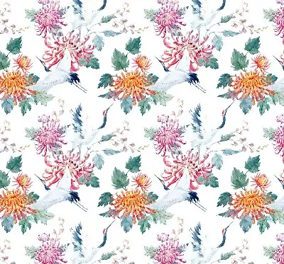 Rolgordijn voor balkondeur met reiger- en bloemdessin