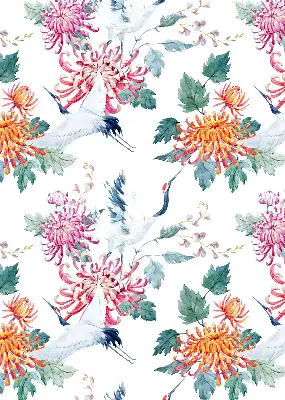 Rolgordijn voor balkondeur met reiger- en bloemdessin