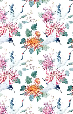 Rolgordijn voor balkondeur met reiger- en bloemdessin