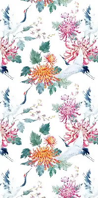 Rolgordijn voor balkondeur met reiger- en bloemdessin