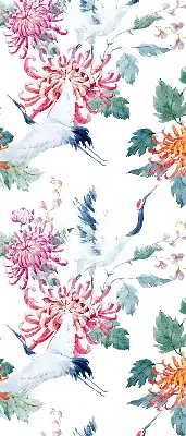 Rolgordijn voor balkondeur met reiger- en bloemdessin