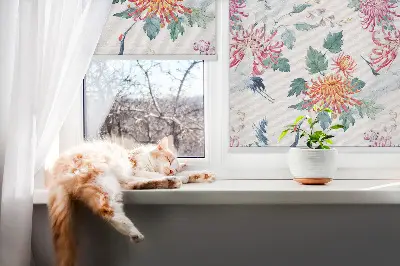 Rolgordijn voor balkondeur met reiger- en bloemdessin