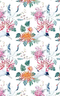 Rolgordijn voor balkondeur met reiger- en bloemdessin