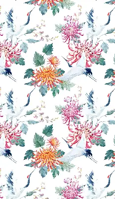 Rolgordijn voor balkondeur met reiger- en bloemdessin