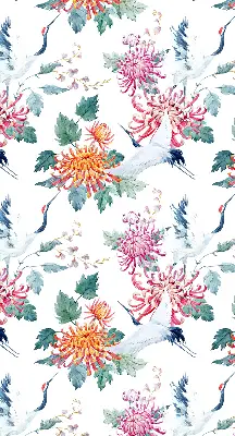 Rolgordijn voor balkondeur met reiger- en bloemdessin