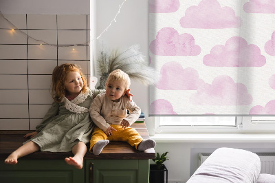 Stoffen rolgordijn in roze wolken