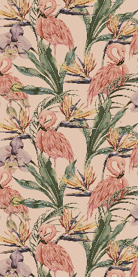 Binnenrolgordijn voor raam met flamingo's en bloemen