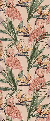 Binnenrolgordijn voor raam met flamingo's en bloemen