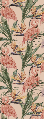 Binnenrolgordijn voor raam met flamingo's en bloemen