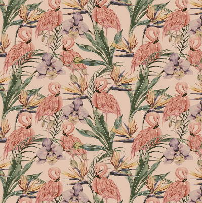 Binnenrolgordijn voor raam met flamingo's en bloemen