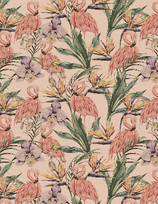 Binnenrolgordijn voor raam met flamingo's en bloemen