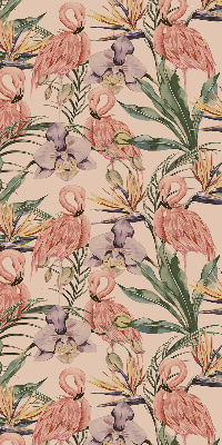 Binnenrolgordijn voor raam met flamingo's en bloemen