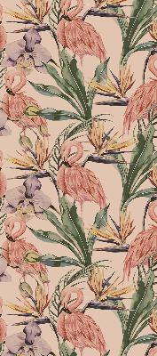 Binnenrolgordijn voor raam met flamingo's en bloemen
