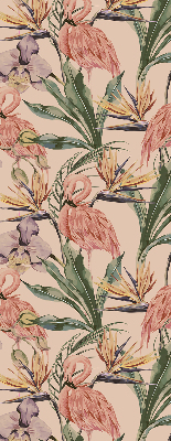 Binnenrolgordijn voor raam met flamingo's en bloemen