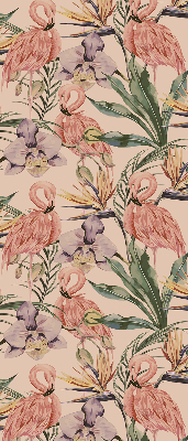 Binnenrolgordijn voor raam met flamingo's en bloemen