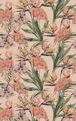 Binnenrolgordijn voor raam met flamingo's en bloemen