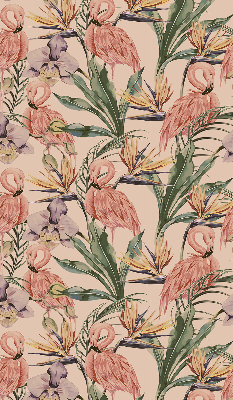 Binnenrolgordijn voor raam met flamingo's en bloemen