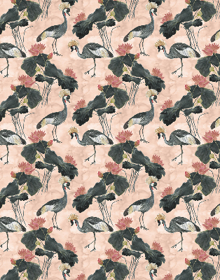 Rolgordijn voor balkondeur met afbeelding van een reiger op een roze achtergrond