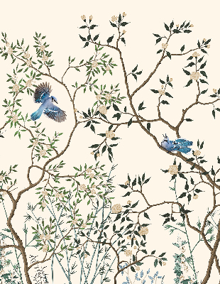 Stoffen rolgordijn met vogels in een boom