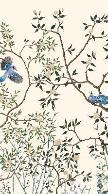 Stoffen rolgordijn met vogels in een boom