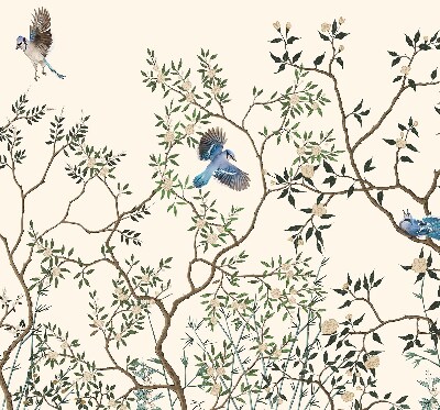 Stoffen rolgordijn met vogels in een boom