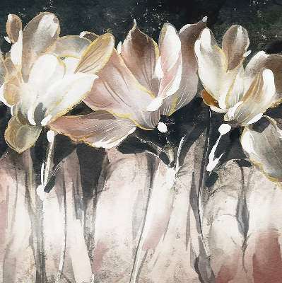 Binnenrolgordijn voor raam met geschilderde bloemen
