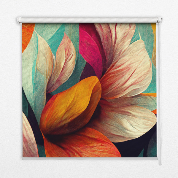 Binnengordijn met bloemmotief in abstracte stijl