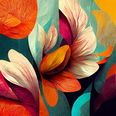 Binnengordijn met bloemmotief in abstracte stijl