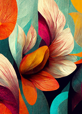 Binnengordijn met bloemmotief in abstracte stijl