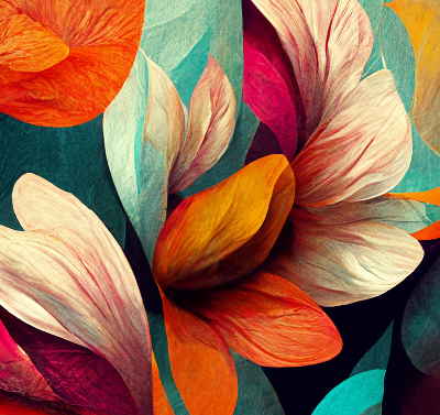 Binnengordijn met bloemmotief in abstracte stijl