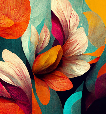 Binnengordijn met bloemmotief in abstracte stijl