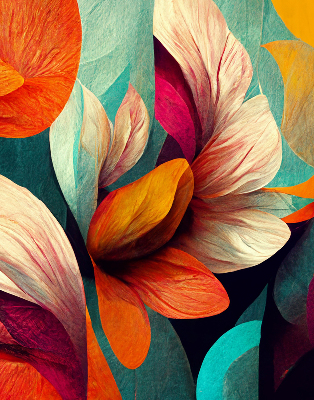 Binnengordijn met bloemmotief in abstracte stijl